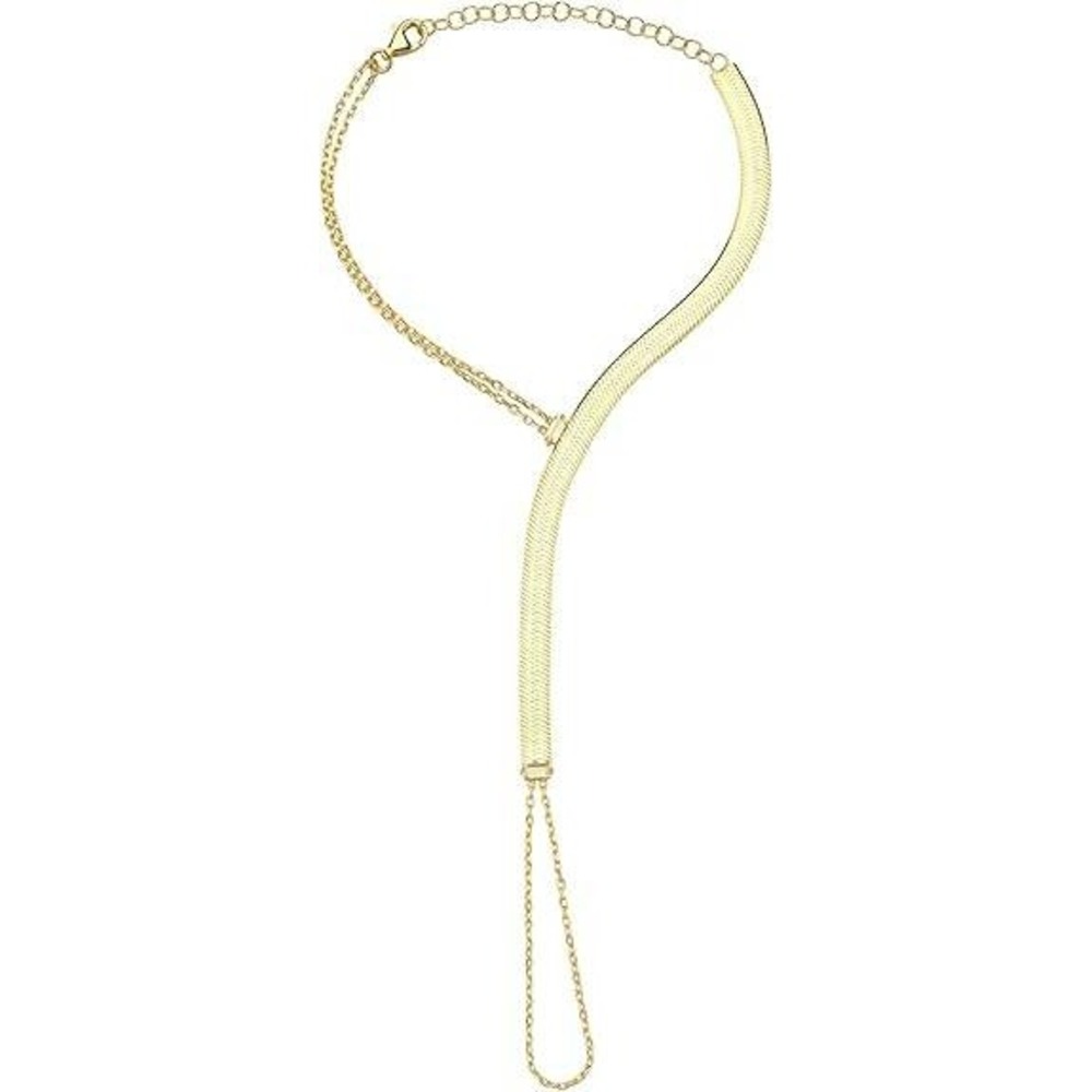 Gold Tone Herringbone Hand Chain Bracelet with‎ Gem Accents